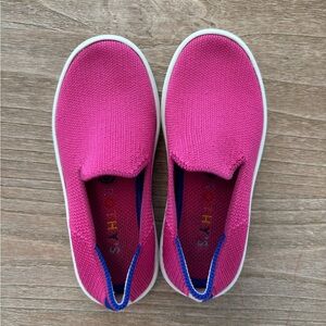 Rothy's Kids Slip-On Sneaker in Bright Pink with Blue Trim
